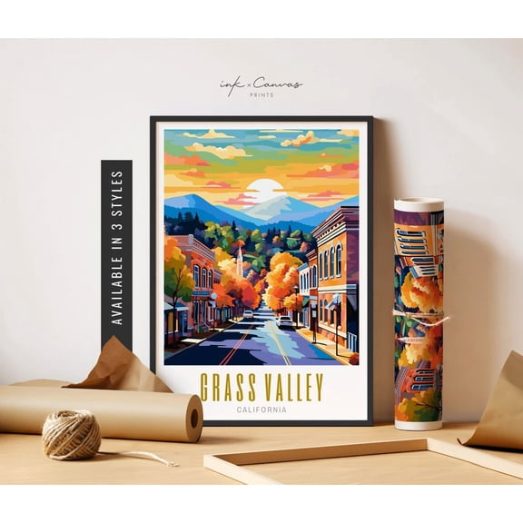 Grass Valley California Poster Grass Valley Ca Poster Retro Travel Poster Art Vibrant Colorful Wall Art Poster Travel Art UNFRAMED Poster, Wall Art for Decor, Present, 12x18