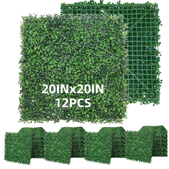 Grass Wall Panels 12PCS 20x20 Artificial Boxwood Panels, Topiary Hedge Plant, Privacy Hedge Screen, UV Protected Decor Faux Greenery Wall for Outdoor & Indoor Garden Fence Backyard, Green