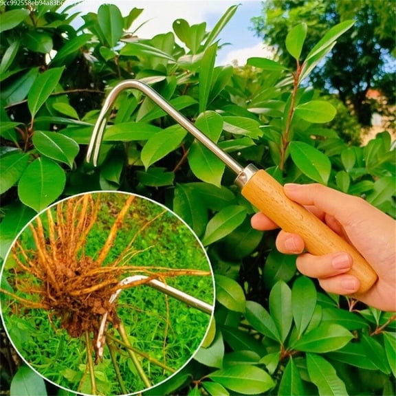 Grass Weeding Hook Root Remover Wood-handled Bonsai Hook for Stubborn Grass Garden Plant Weeding Tool Loose Soil V-Hook