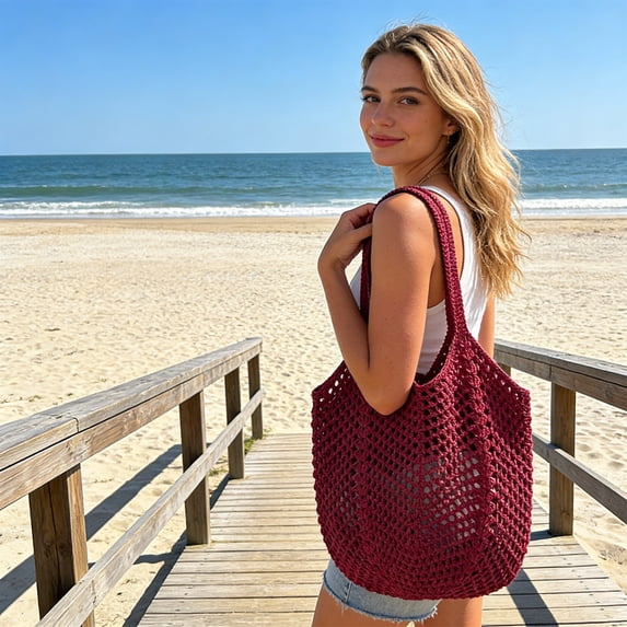 Grass Woven Beach Bag Straw Hollow Shoulder Tote Large Capacity Summer Vacation Handbag Boho Style Casual Straw Tote Bag Lightweight Carry All For Beach Travel Shopping Picnic Holiday Resort Use