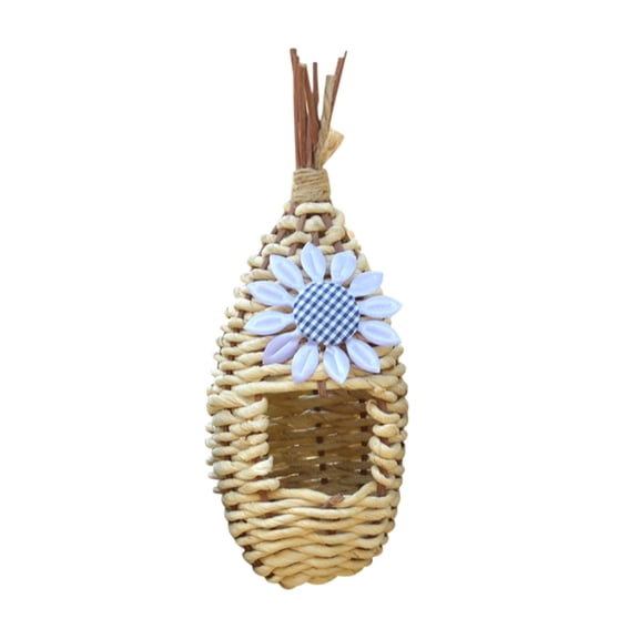Grass Woven Bird Cage Feeder, Handcrafted Natural Plant Fiber Bird Cage for Outdoor Courtyards and Gardens, Breathable and Eco-Friendly Bird Habitat for Pet Birds and Garden Lovers