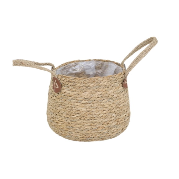 Grass Woven Flower Pot Weave Flower Basket Planting Bag Double Ear Circular Storage Basket For Indoor Decoration In Living Room Natural Material