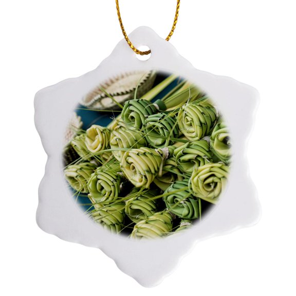 3drose, Grass Woven Roses for Sale at Market, Charleston, South Carolina. Usa, 3 inch Snowflake Porcelain Ornament