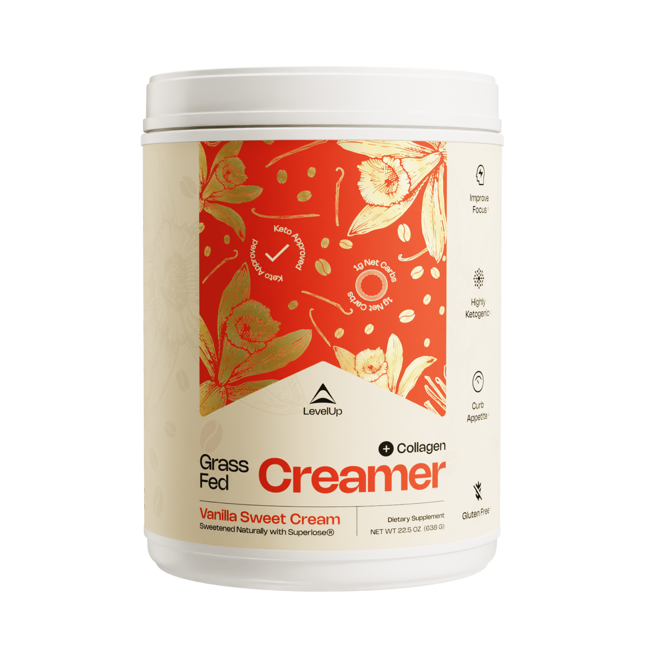 LEVELUP Grass-fed Keto Creamer: Collagen Protein + C8 MCT Oil + Irish Butter | Keto Bomb BPC Coffee Creamer | Ketogenic Diet Ketosis Supplement Ketone Support (Vanilla Sweet Cream, 20oz)