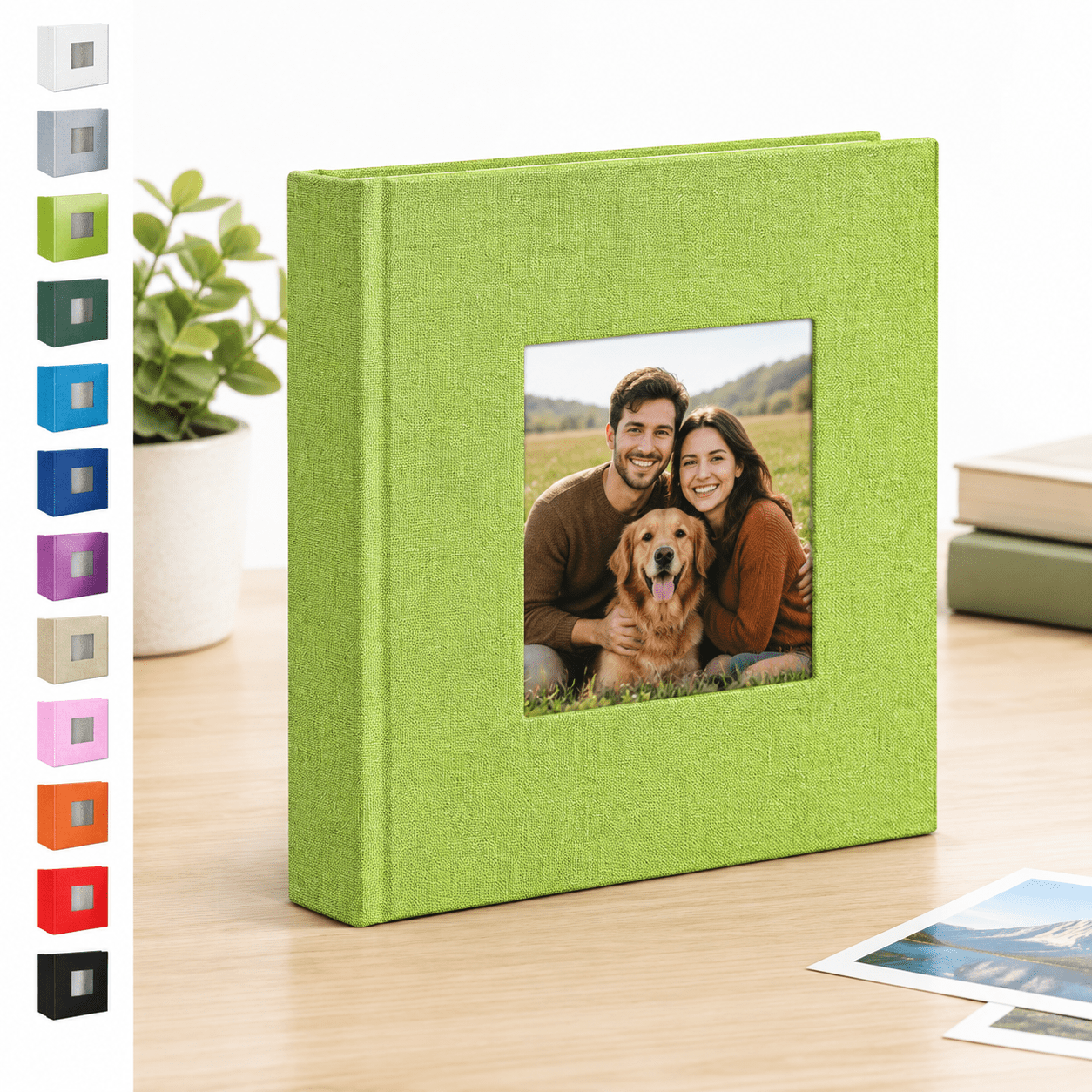 Child Memory Book Grass green 100 Pockets 4x6 Slip-in Photo Album Linen Cover Memory Book ...