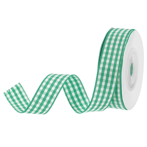 Grass green Ribbon 1.5cm*45m grass green and White Checkered Ribbon for Gift Wrapping Plaid Ribbons for Crafts DIY Sewing Hair Bows