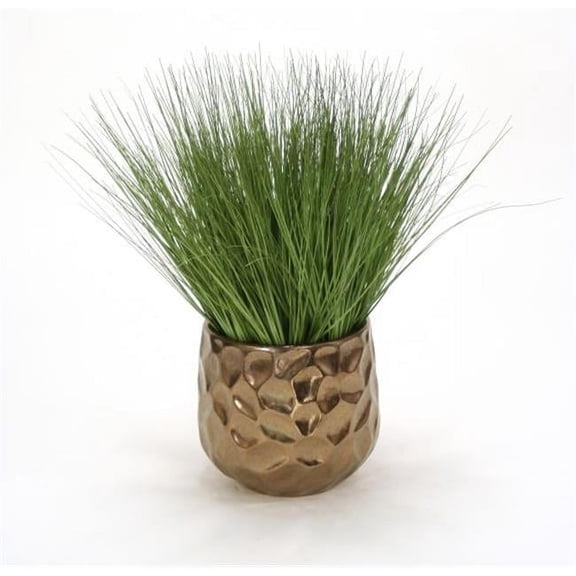Grass in Medium Burnt Gold Gabi Planter, Green