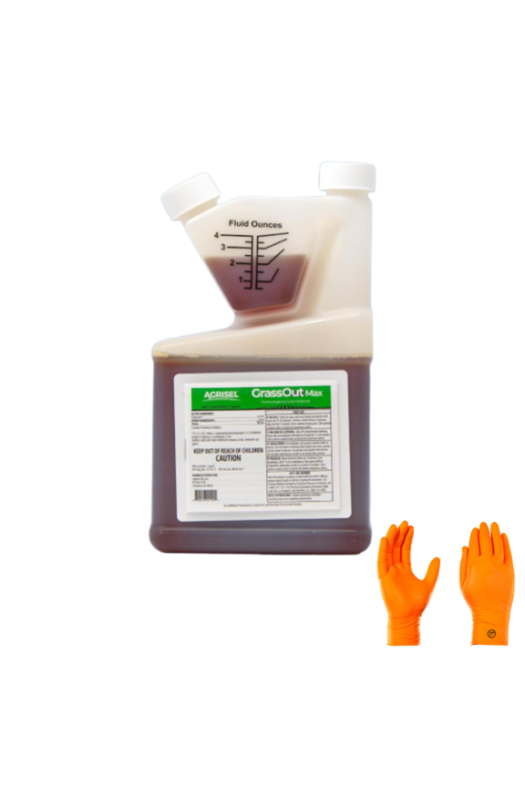 GrassOut Max Weed Killer  Kills 50+ Grassy Weeds, Safe for Plants & Pets, Easy Large-Area Application (32 oz) | Premium USA Supply Gloves for Safe Eradication | USA Supply Pest ID Card