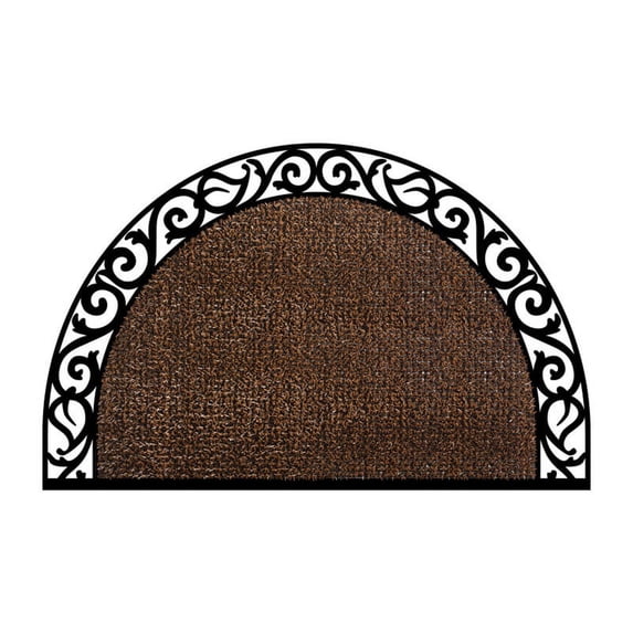 GrassWorx Wrought Iron 24 in. W X 36 in. L Brown Halfmoon Polyethylene/Rubber Door Mat