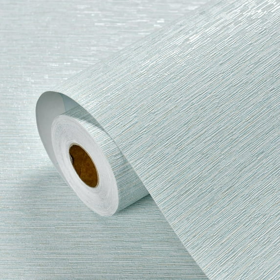 Grasscloth Wallpaper Peel and Stick 20.9in X 393in Fabric Contact Paper Wall Paper Textured Wallpaper Horizontal Stripes Look Self-Adhesive Thick Vinyl Embossed (Light Blue)