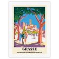 thumbnail image 1 of Grasse France - The City of Flowers and Perfumes - PLM French Railways - Vintage Railroad Travel Poster by Roger Broders c.1930 - Japanese Unryu Rice Paper Art Print (Unframed) 18 x 24 in, 1 of 4