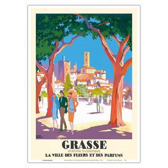Grasse France - The City of Flowers and Perfumes - PLM French Railways - Vintage Railroad Travel Poster by Roger Broders c.1930 - Master Art Print 10in x 14in