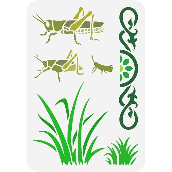 Grasshopper Stencil 8.3x11.7inch Hollow Out Painting Stencil Grasshopper Stencil Grass Floral Pattern Drawing Template Washable Stencil for Indoor Outdoor Wall Floor Decor colorful