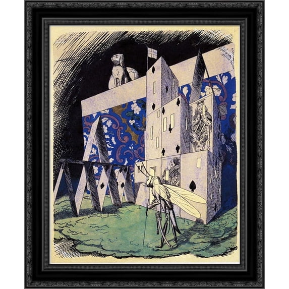 Grasshopper in front a House of Cards 20x24 Black Ornate Wood Framed Canvas Art by Narbut, Heorhiy