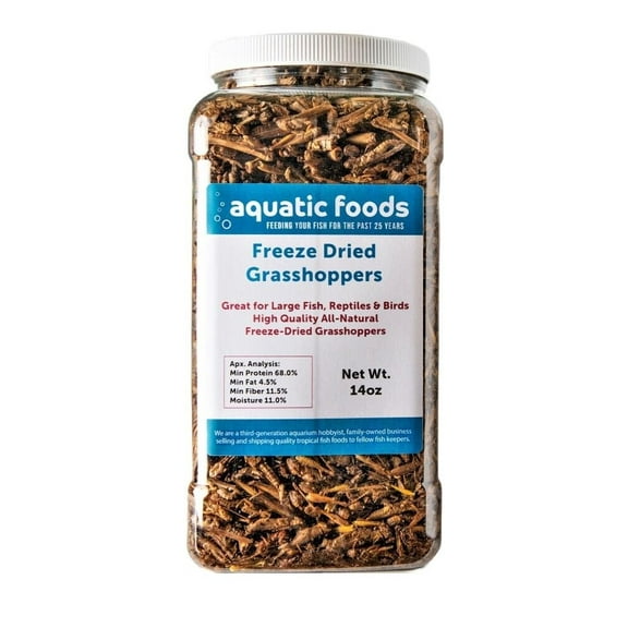 Grasshoppers - Freeze Dried Grasshoppers for Tropical Fish, Reptiles, Turtles, Tortoises Frogs, Hamsters, Birds, Rodents…14oz Lg Jar