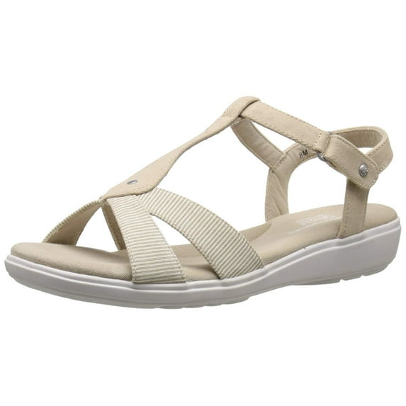 Grasshoppers Women's Rose Flat Sandal, Stone/White Stripe, 11 M US
