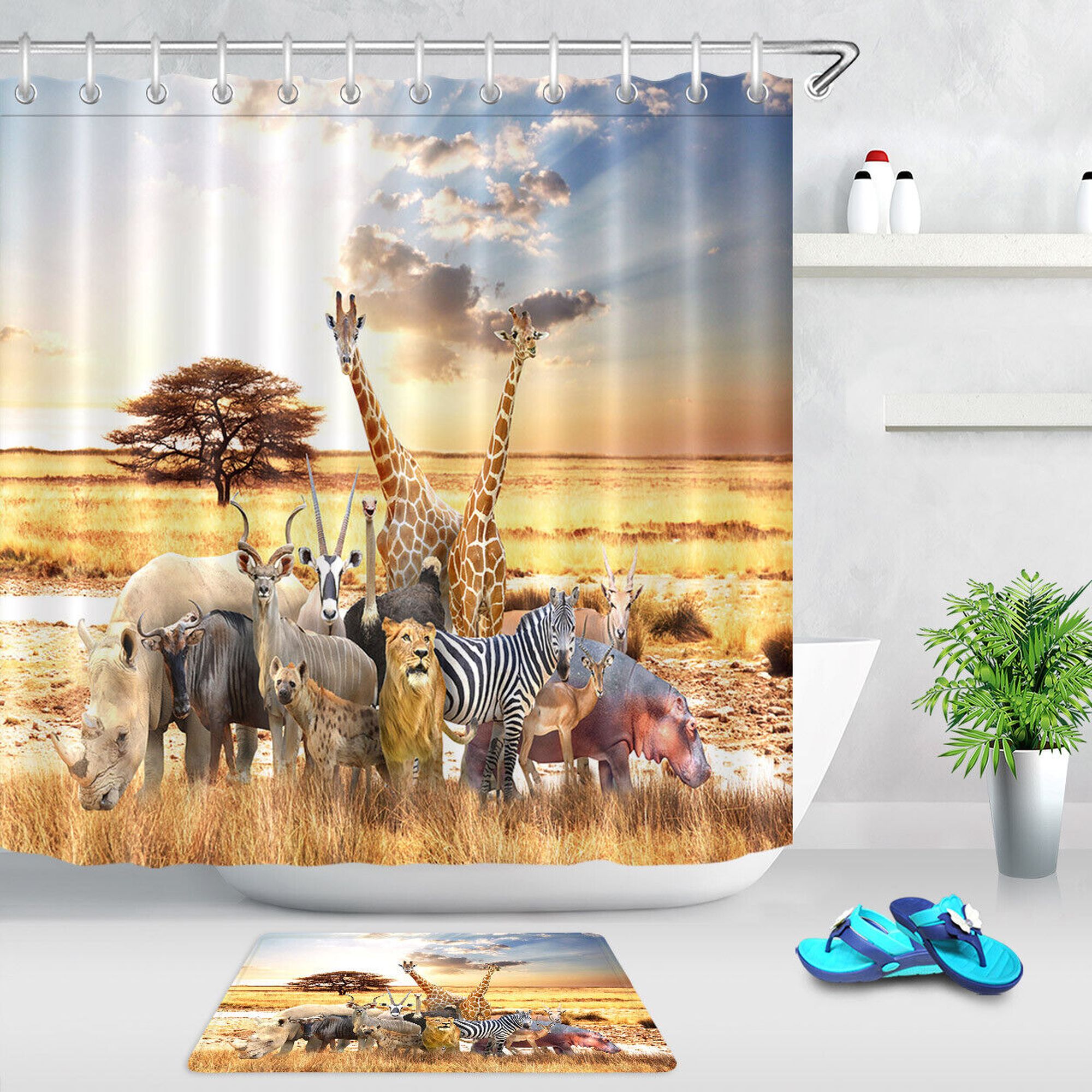 Grassland Adventure in Your Bathroom Wildlife Safari Shower Curtain