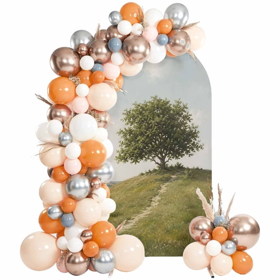 Grassland Arch Backdrop Cover 7.2Ft, Wedding Arch Covers Stretchy Backdrop, Farmhouse Tree Natural Meadow Hills Landscape Fitted 2 Sided Arched Photo Background for Birthday Party Decorations