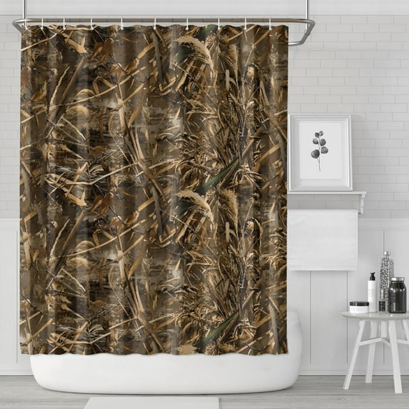 Grassland Camo Brown Plants Pattern Shower Curtain 72"x84" ,Bathroom Decorative Shower Curtains Set with 12 Hooks,Modern Waterproof Washable Shower Curtain