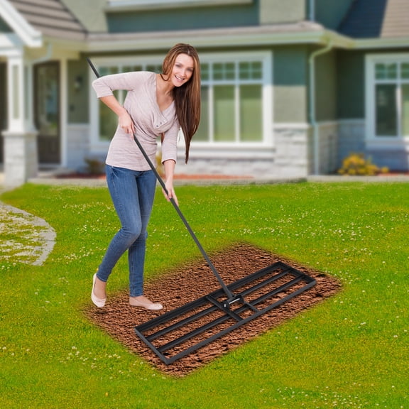 Grassland Leveling Rake, Lawn Leveling Rake 91x25cm Black Soil Leveling Tool, Adjustable Handle for Garden Yard Lawn Care & Soil Preparation