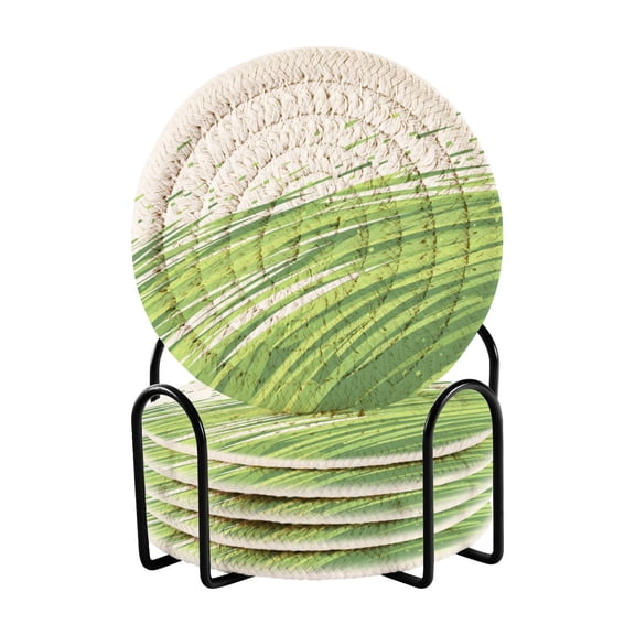 Grassy Hillside 4in Bar Coasters Set of 6 with Storage Rack Durable Heat Resistant