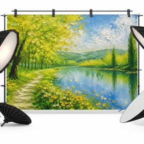 Grassy Path Backdrops for Photography, Spring Sunlit Forest Yellow Green Wildflowers Fabric Photo Background Sturdy Studio Props for Photo Studio, Video Recording, Booth & Photoshoot 7x5ft