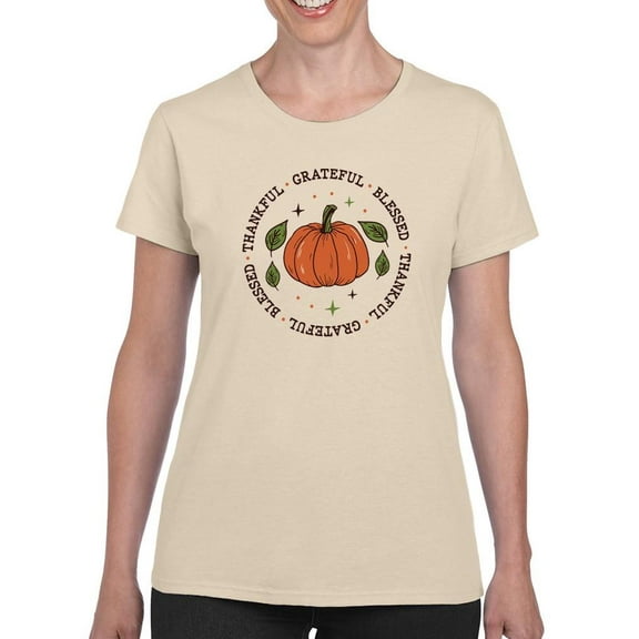 Grateful And Thankful Pumpkin T-Shirt Women -Smartprints Designs, Female Small