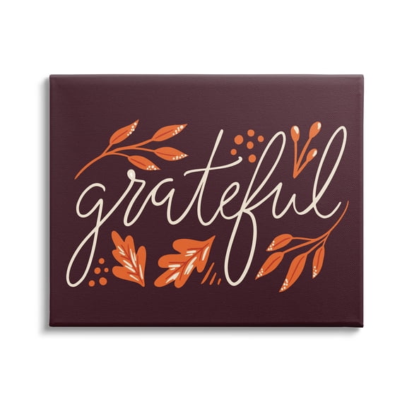 Grateful Autumnal Leaves Phrase Holiday Graphic Art Gallery Wrapped Canvas Print Wall Art