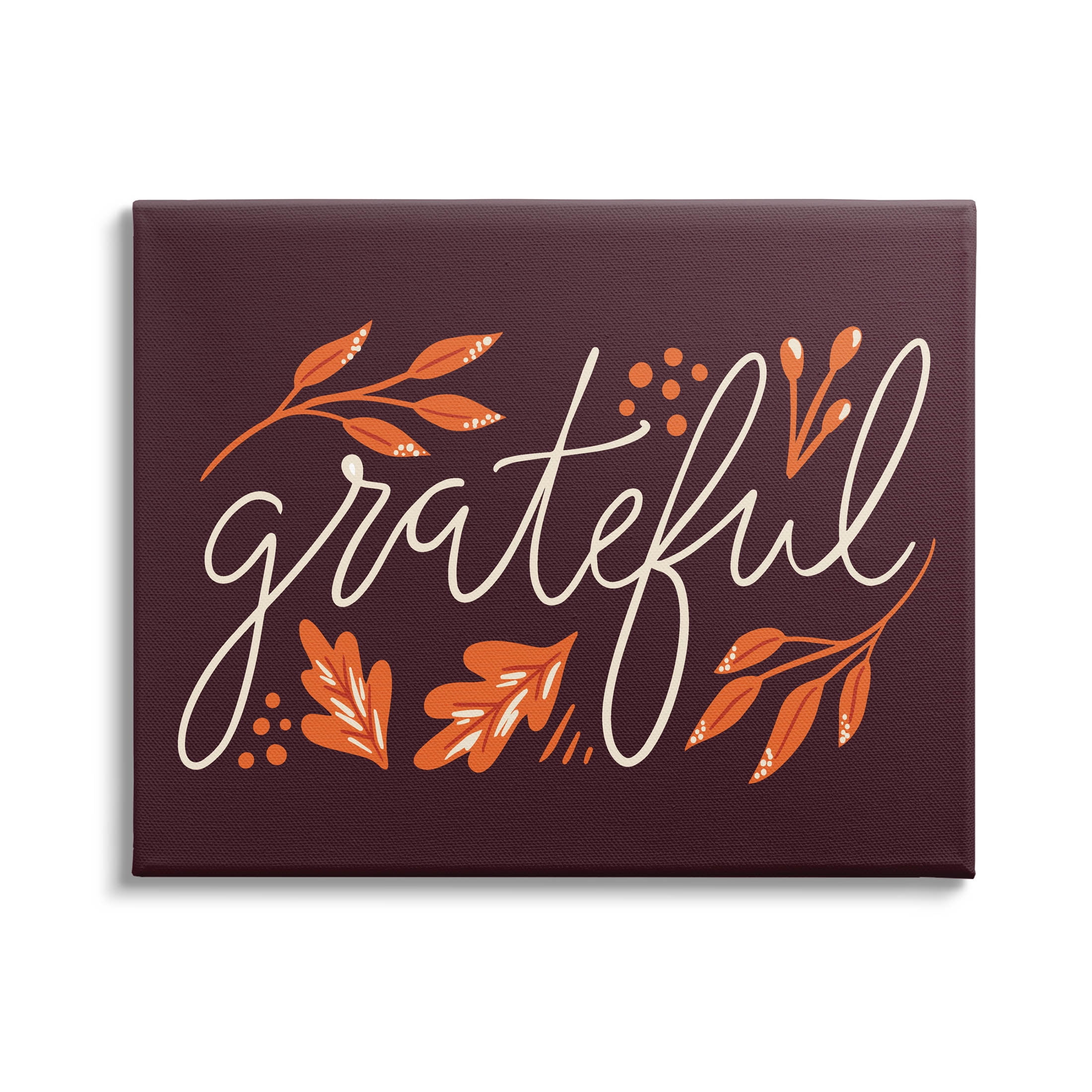 Grateful Autumnal Leaves Phrase Canvas Wall Art