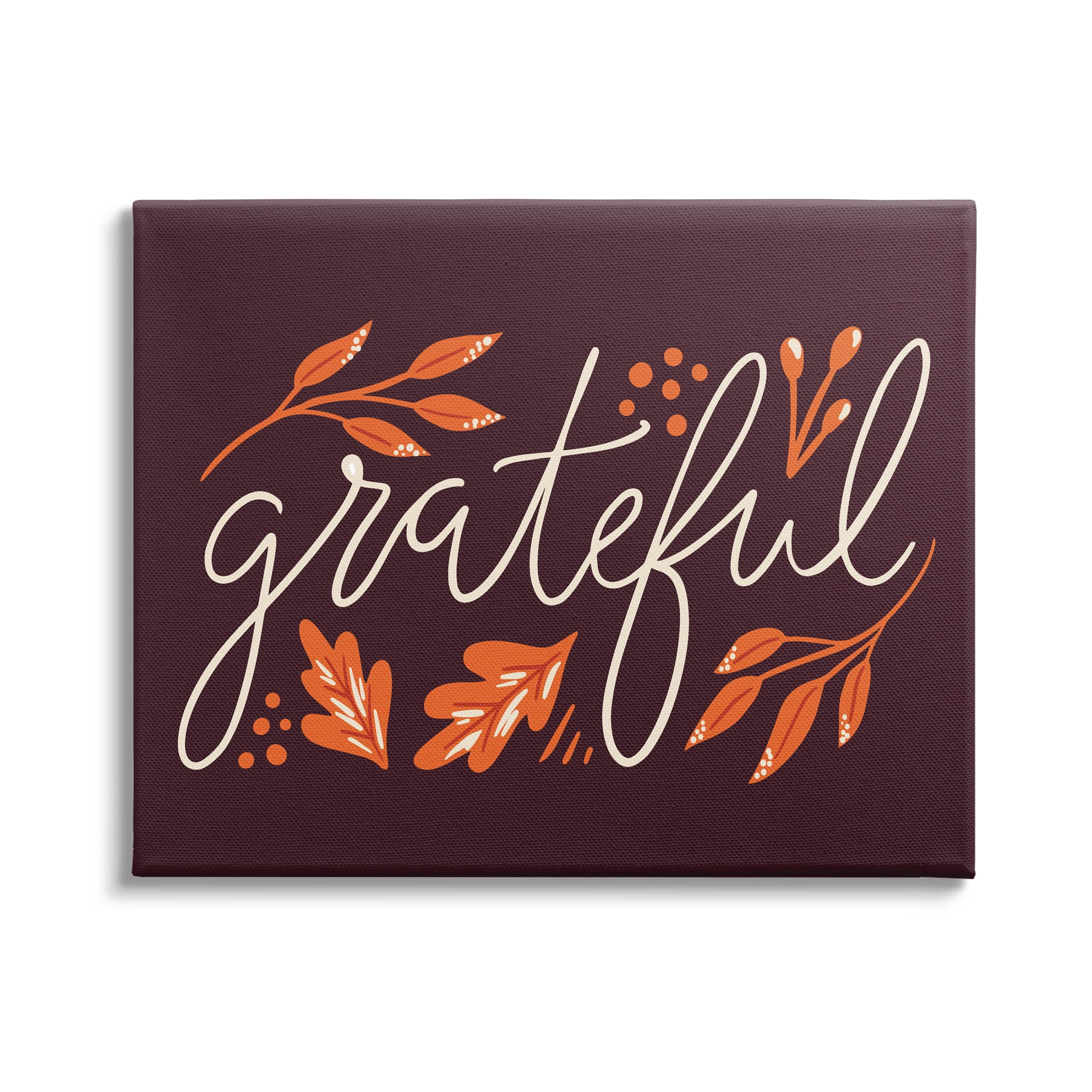 Grateful Autumnal Leaves Phrase Holiday Graphic Art Gallery Wrapped Canvas Print Wall Art
