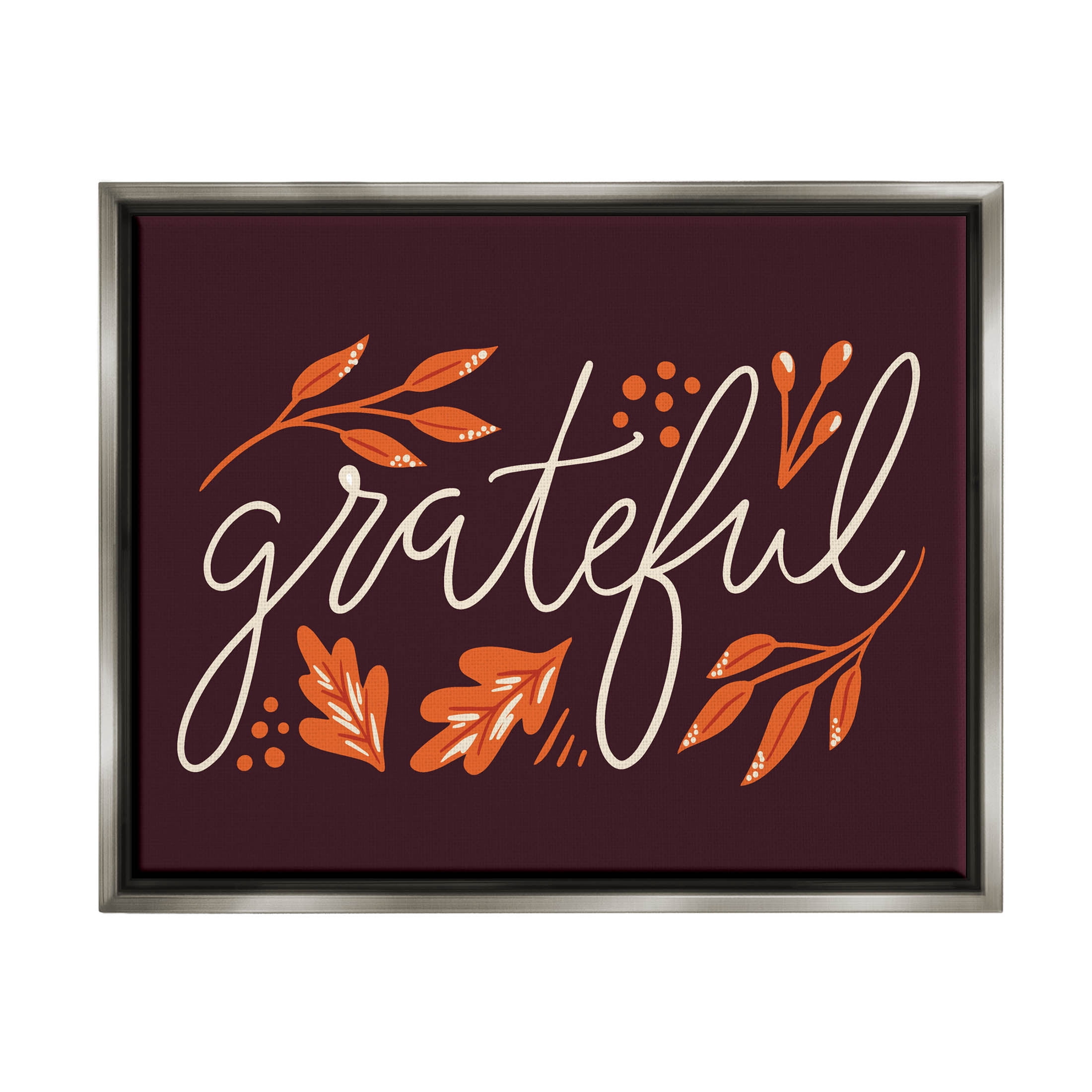 Grateful Autumnal Leaves Phrase Holiday Graphic Art Luster Gray Framed Art Print Wall Art