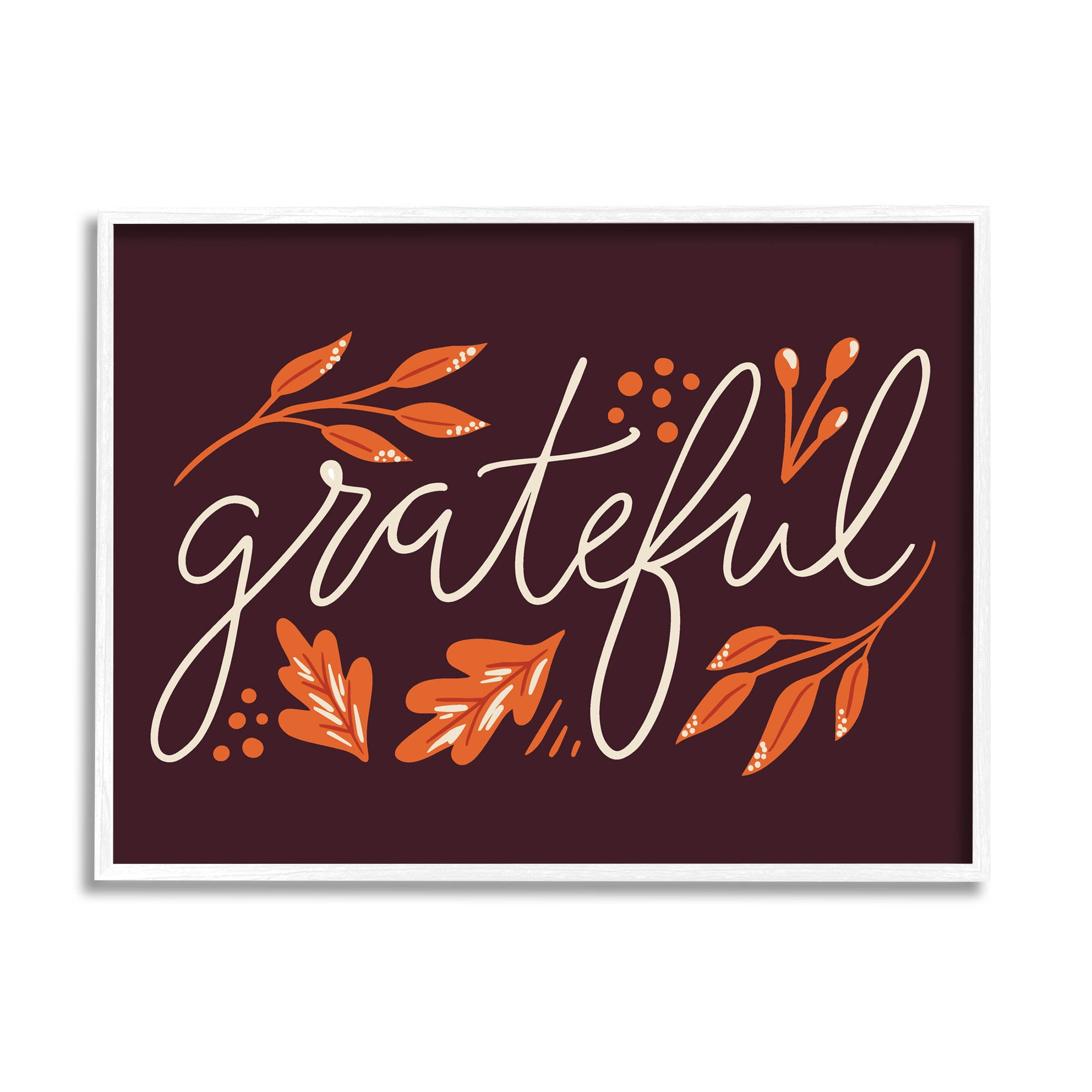 Grateful Autumnal Leaves Phrase Holiday Graphic Art White Framed Art Print Wall Art