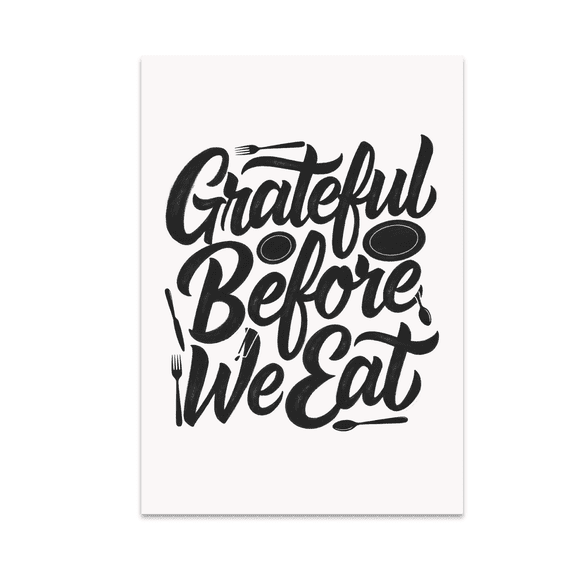 Grateful Before We Eat Chalkboard Kitchen Decor - Home Chef - 13x19 Poster Print