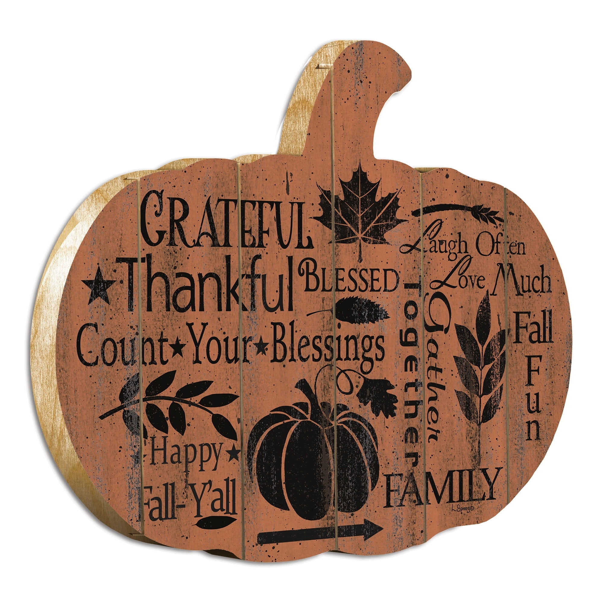 Grateful Orange and Brown Wooden Pumpkin Wall Art