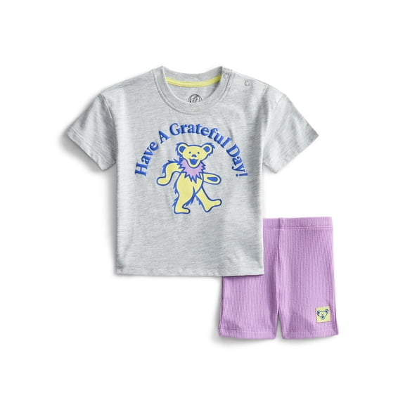 Grateful Dead Baby Girls Graphic Tee and Bike Shorts Set, 2-Piece, Sizes 0/3M-6/9M