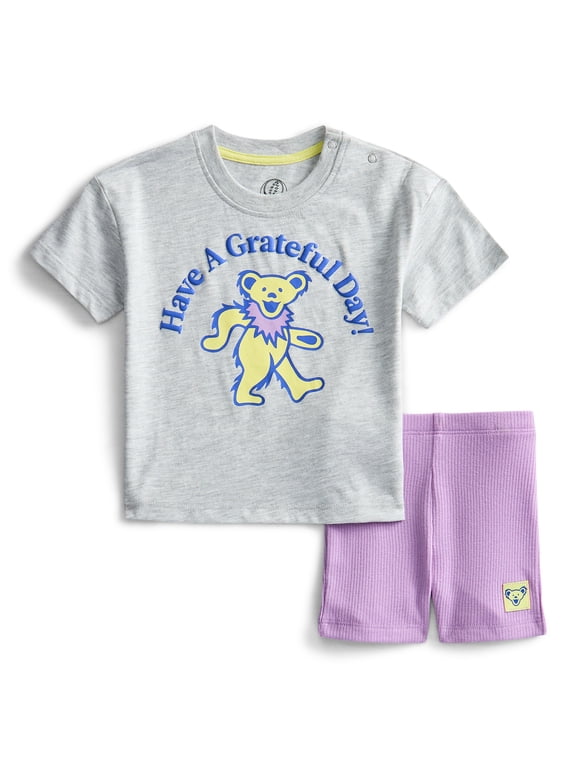 Grateful Dead Baby Girls Graphic Tee and Bike Shorts Set, 2-Piece, Sizes 0/3M-6/9M