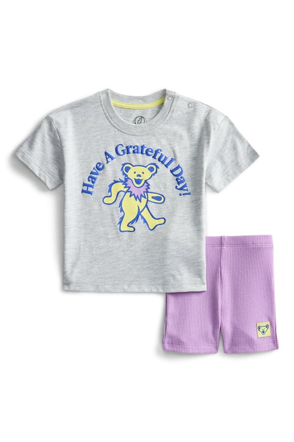 Grateful Dead Baby Girls Graphic Tee and Bike Shorts Set, 2-Piece, Sizes 0/3M-6/9M
