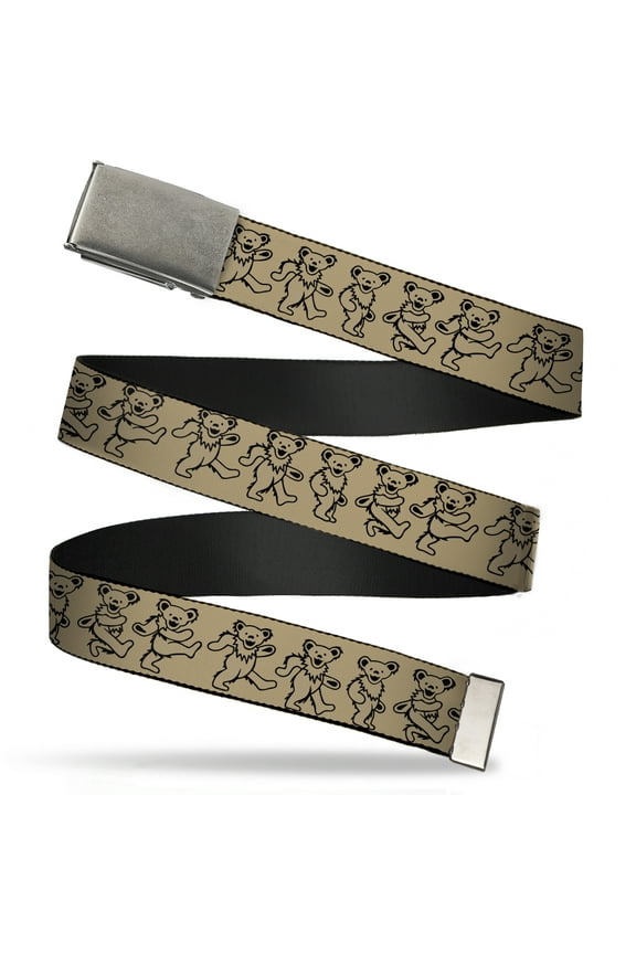 Adjustable Belt, Clamp Buckle, Cut-to-Fit, Dancing Bears Tan Black