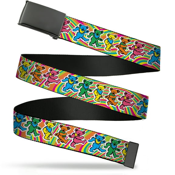 Adjustable Belt, Clamp Buckle, Cut-to-Fit, Grateful Dead Dancing Bears Swirl Multi Color