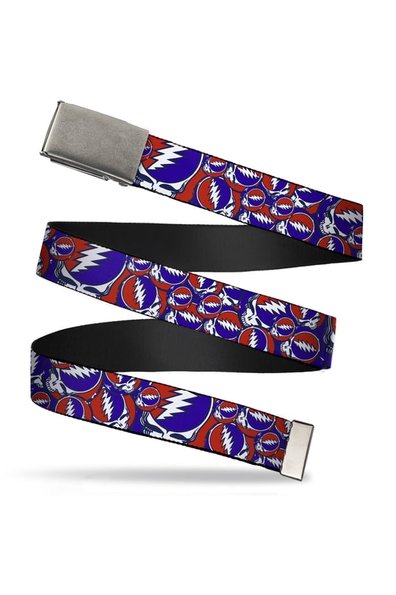 Adjustable Belt, Clamp Buckle, Cut-to-Fit, Steal Your Face Stacked Red White Blue