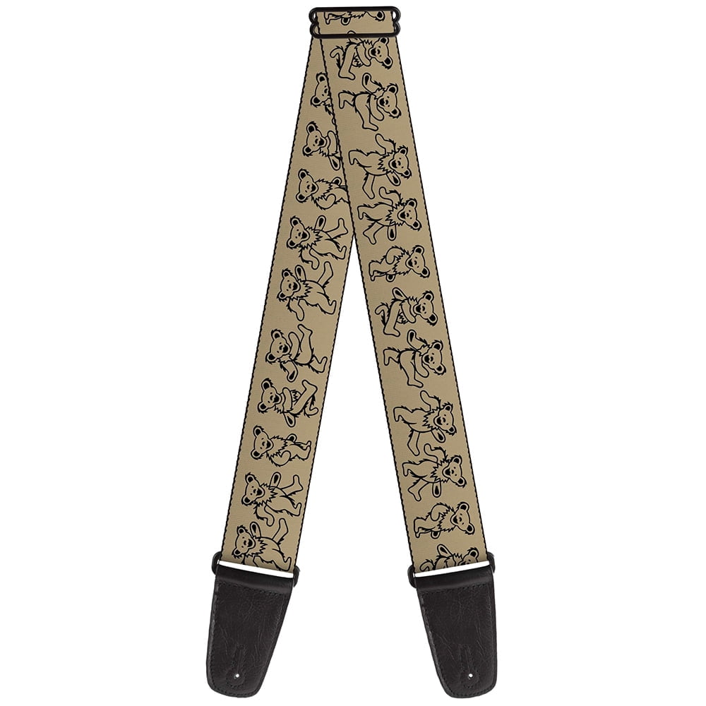 Grateful Dead Guitar Strap, Dancing Bears Tan Black, 2 Inches Wide