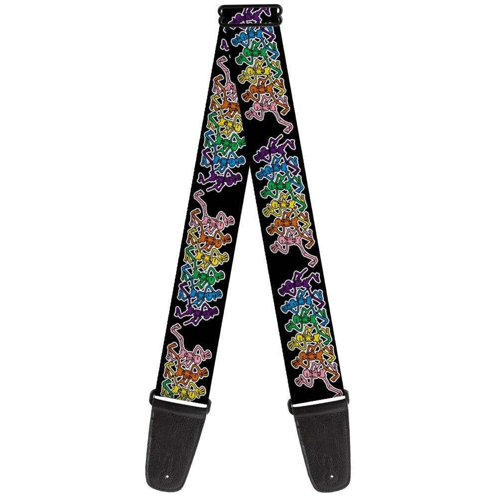 Grateful Dead Guitar Strap, Dancing Skeletons Black Multi Color, 2 Inches Wide