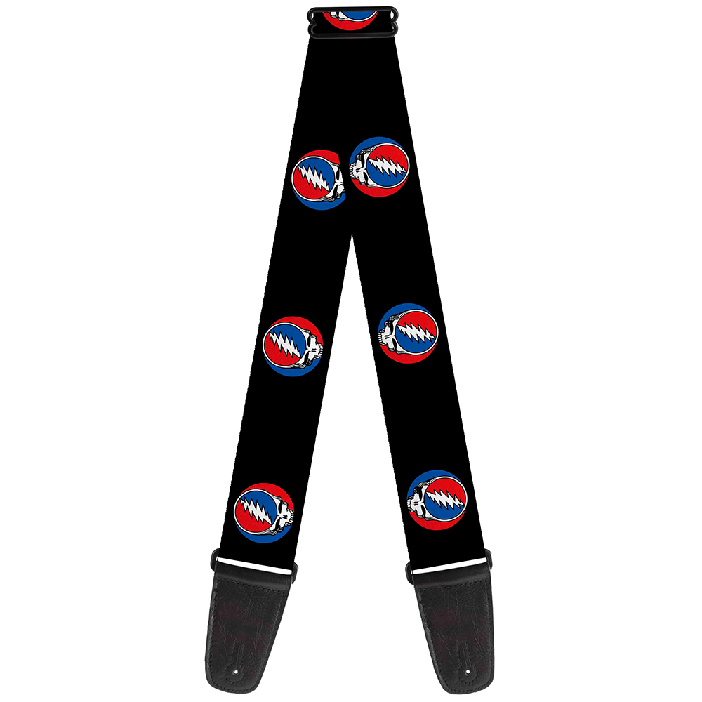 Grateful Dead Guitar Strap, Steal Your Face Repeat Black Color, 2 Inches Wide