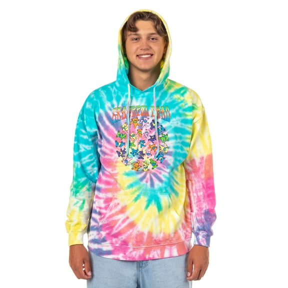 Grateful Dead Hoodie Men's Rainbow Spiral Tie Dye Dancing Bears Hooded Pullover Sweatshirt