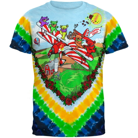 Grateful Dead Men's Bi-Plane Bears Tie Dye Short Sleeve T Shirt