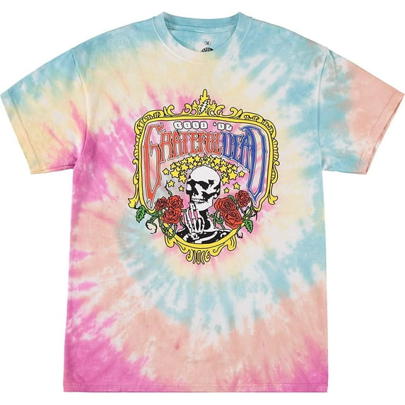 Grateful Dead Men’s Shirt, Tie Dye Classic Printed Rock Skeleton Grateful Dead Shirt Pastel – XL