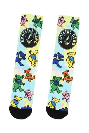 Grateful Dead Men's Steal Your Face Logo Dancing Bear Sublimated Tie-Dye Adult Mid-Calf Crew Socks
