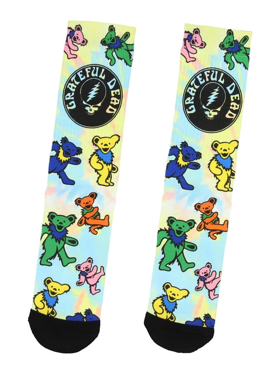 Men's Steal Your Face Logo Dancing Bear Sublimated Tie-Dye Adult Mid-Calf Crew Socks