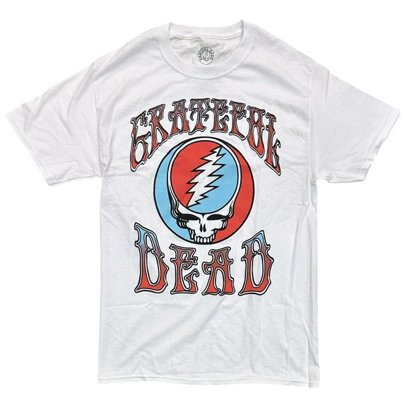 Grateful Dead Men's T-Shirt Genuine Merch Skull Logo Short Sleeve Crewneck Tee (Small, White)