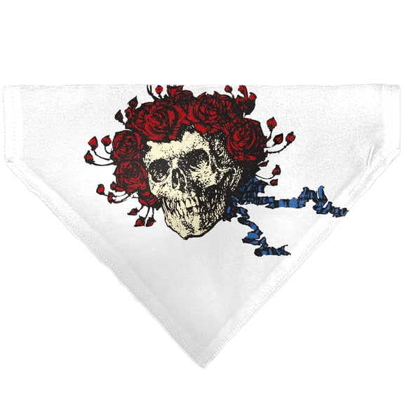 Grateful Dead Pet Bandana Grateful Dead Skull and Rose Face White Slip On CollarBandana Only